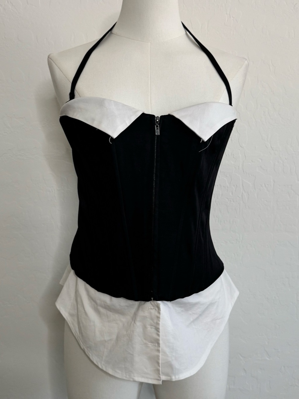 Y2K bebe Corset Top in Black & White Medium